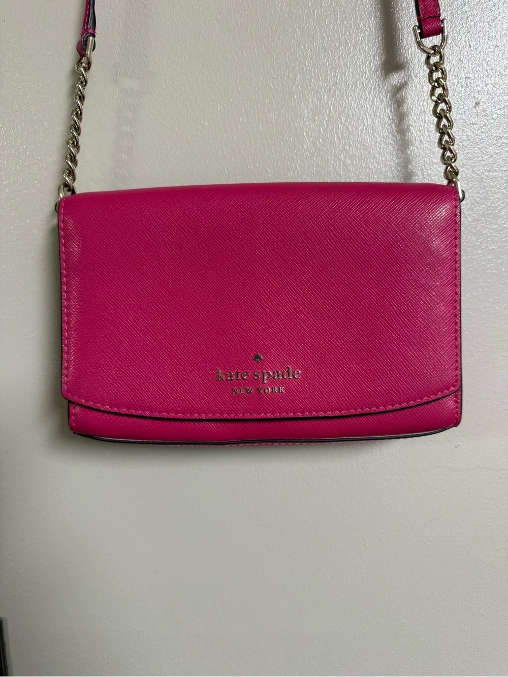 kate spade Hot Pink Saffiano Crossbody with Gold Chain